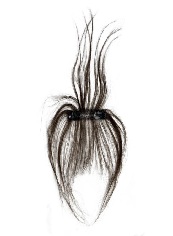 AYunhe 3D Air Bangs شعر بشري حقيقي للأطفال، قطعة شعر أمامية غير مرئية من الدانتيل الكروشيه للفتيات، رفيعة وقابلة للتنفس، مشبك فرنسي مزيف (بني داكن، دانتيل 12x2 سم) - Image 3